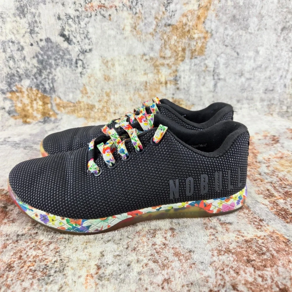 NOBULL Trainer Shoes Womens 6 Black Floral Daisy Outwork SuperFabric Running Gym